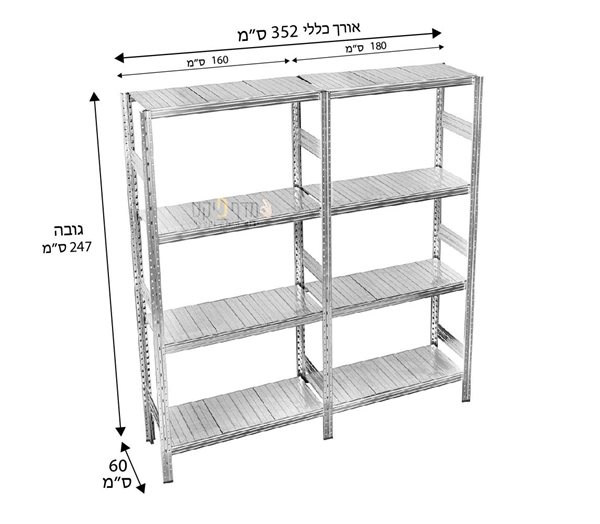 אורך 352 ס"מ, גובה 247 ס"מ, עומק 60 ס"מ